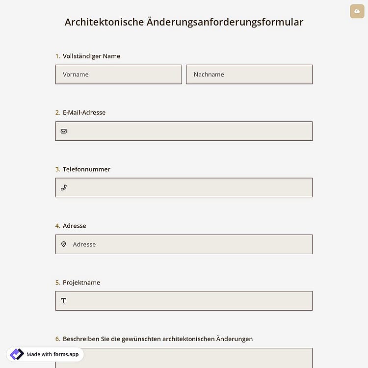 Architektonische Änderungsanforderungsformular