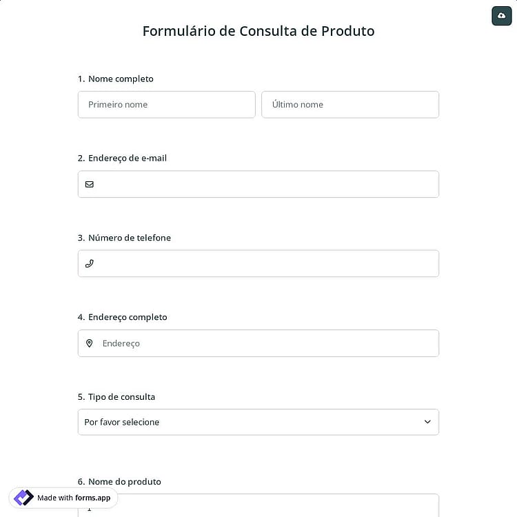 Formulário de Consulta de Produto