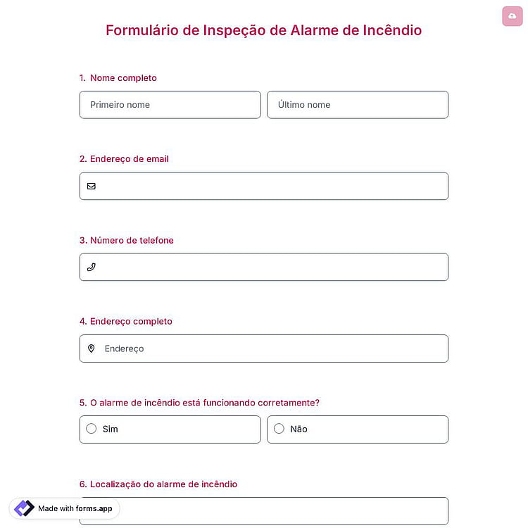Formulário de Inspeção de Alarme de Incêndio