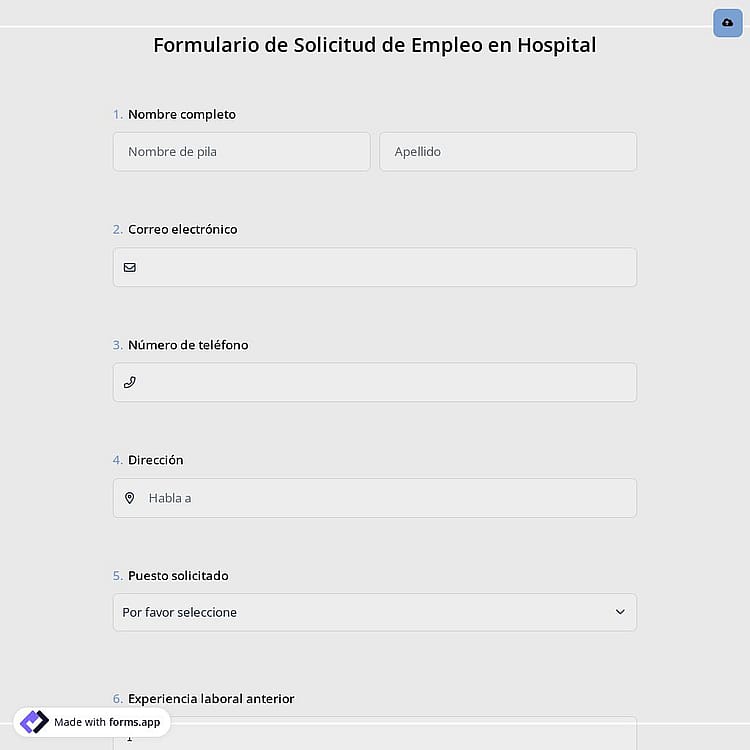 Formulario de Solicitud de Empleo en Hospital