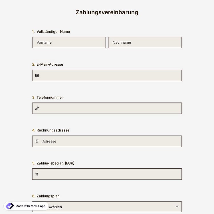 Zahlungsvereinbarungsformular