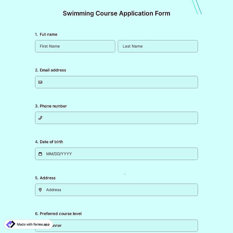 Swimming Course Application Form