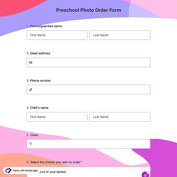 Preschool Photo Order Form