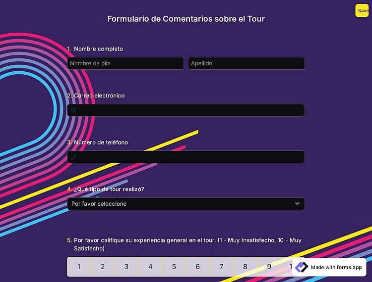 Formulario de Comentarios sobre el Tour