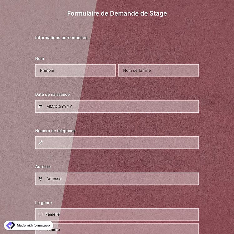 Modèle de Formulaire de Demande de Stage