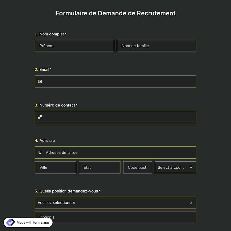 Modèle de Formulaire de Demande de Recrutement