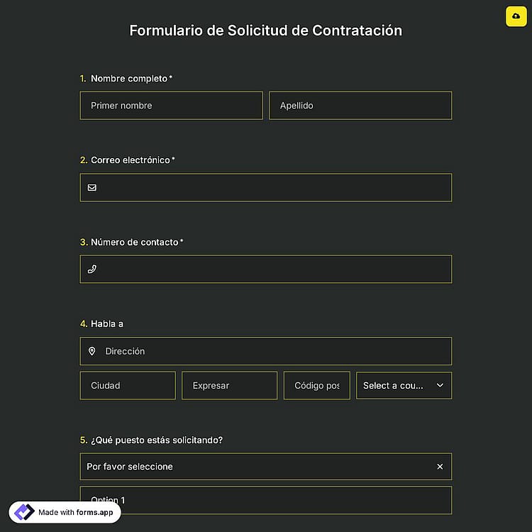 Plantilla de Formulario de Solicitud de Contratación