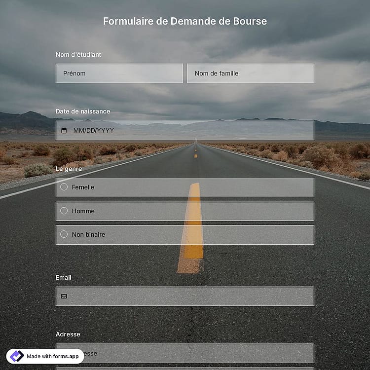 Modèle de Formulaire de Demande de Bourse