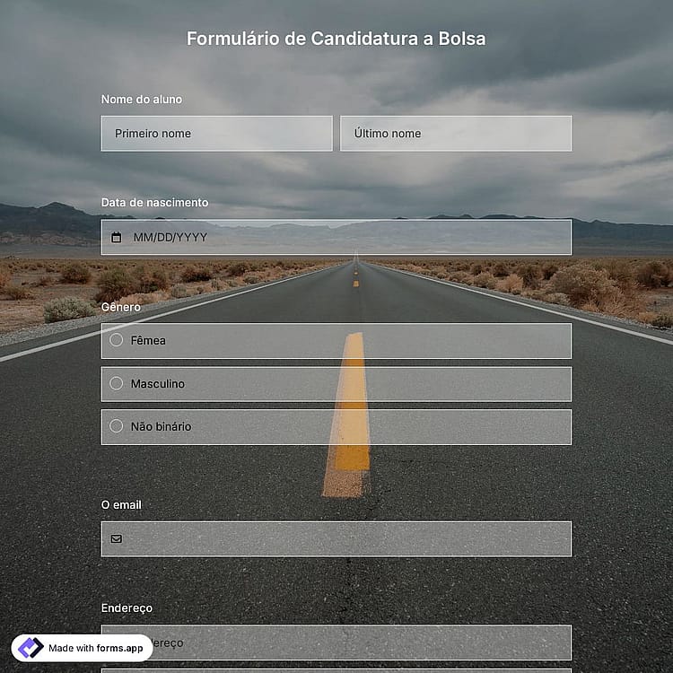 Modelo de Formulário de Inscrição para Bolsa de Estudos