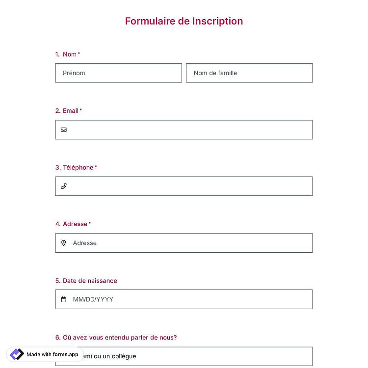 Modèle de Formulaire D'inscription