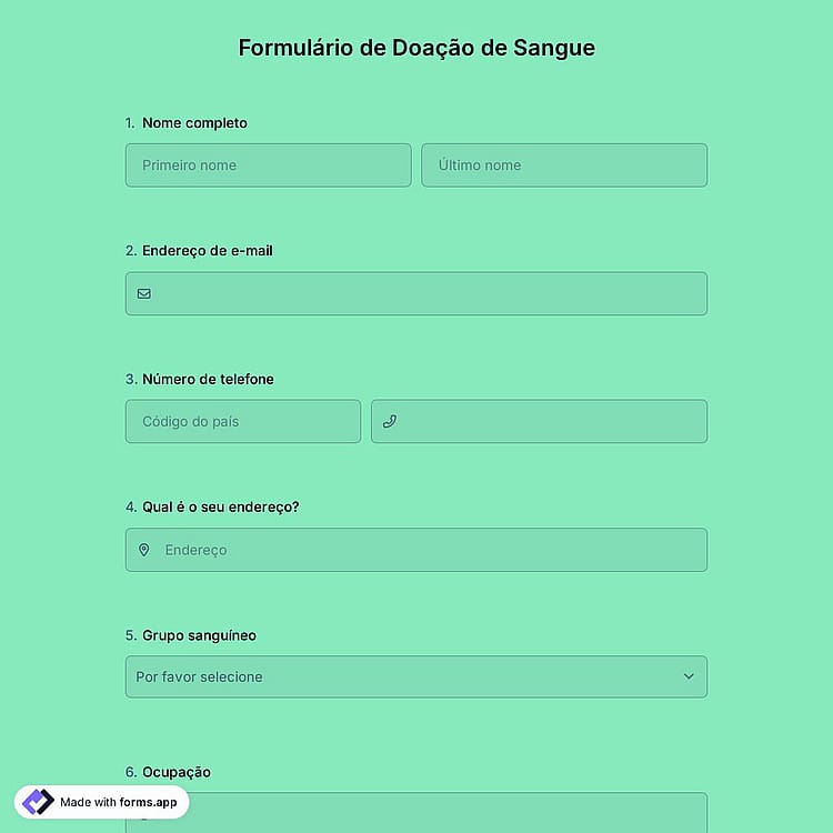 Modelo de Formulário de Doação de Sangue