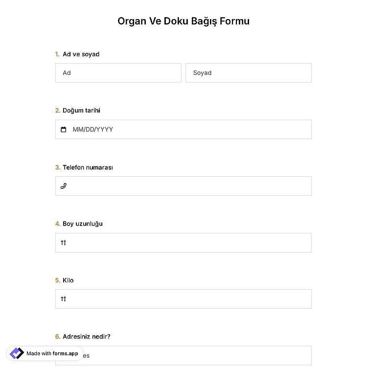 Organ Ve Doku Bağış Formu Şablonu