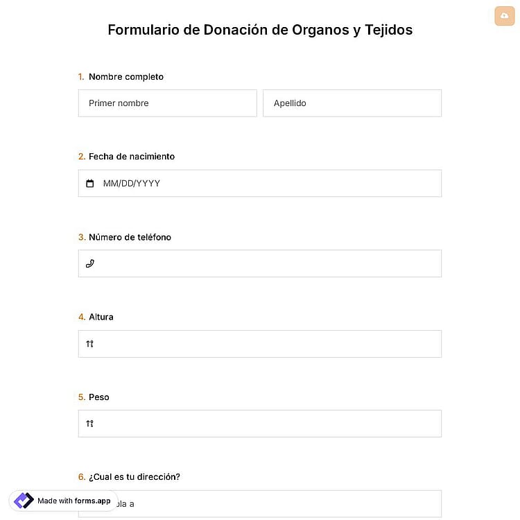 Plantilla de Formulario de Donación de Organos y Tejidos