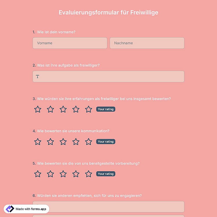 Evaluierungsformular für Freiwillige