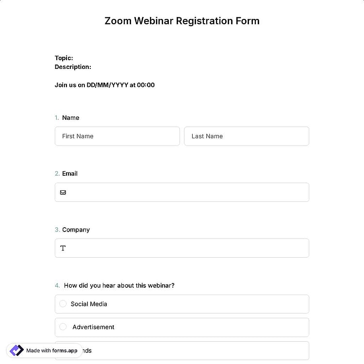 Zoom Webinar Registration Form Template