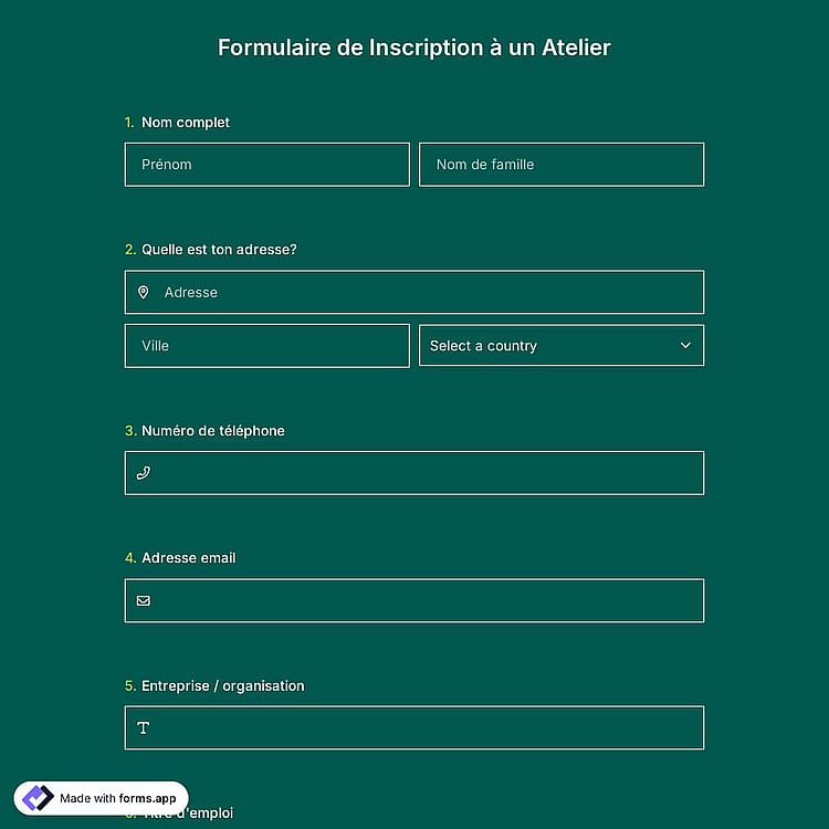 Modèle de Formulaire de Inscription à un Atelier