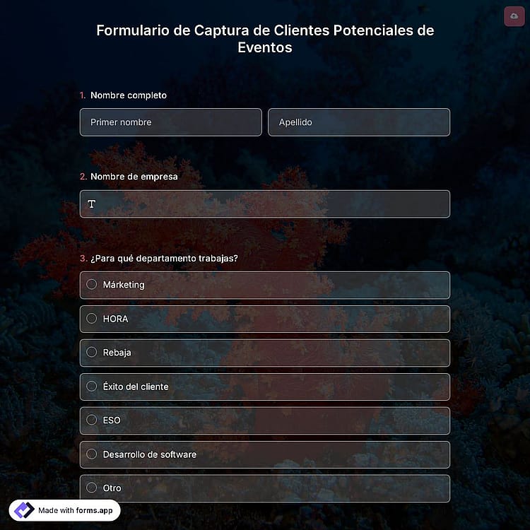 Plantilla de Formulario de Captura de Clientes Potenciales de Eventos