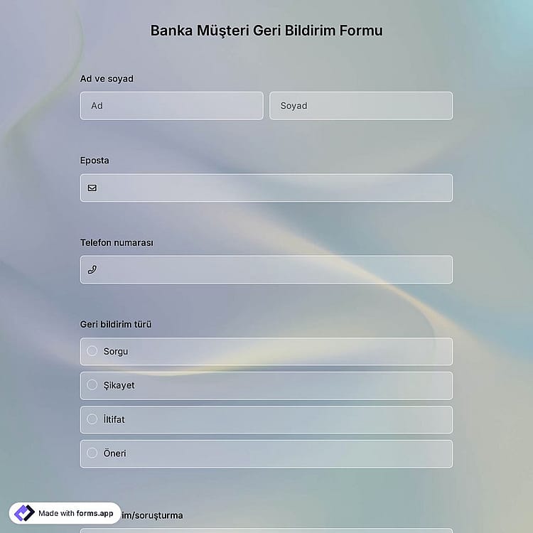Banka Müşteri Geri Bildirim Formu Şablonu