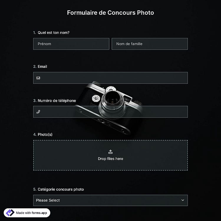 Modèle de Formulaire de Concours Photo