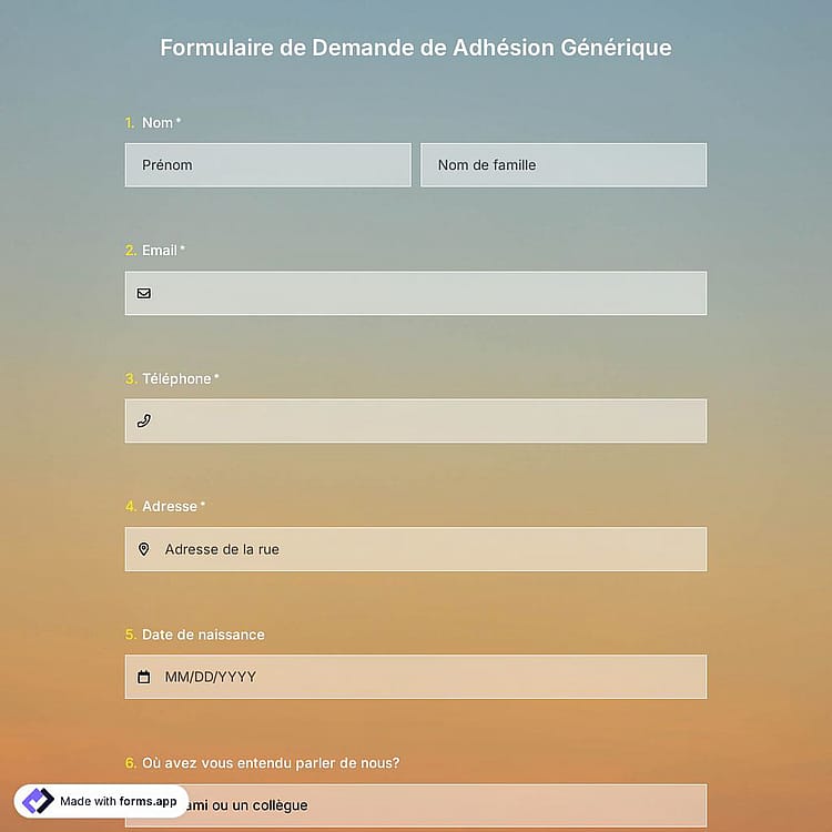 Modèle de Formulaire de Demande de Adhésion Générique