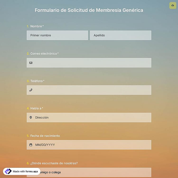 Plantilla de Formulario de Solicitud de Membresía Genérica