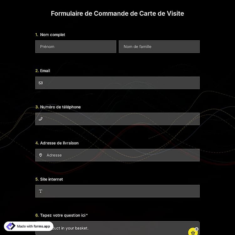 Modèle de Formulaire de Commande de Carte de Visite