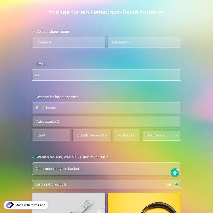 Vorlage für ein Lieferungs-Bestellformular