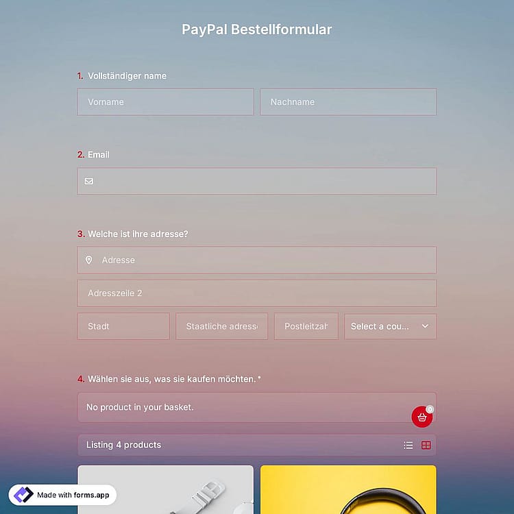 PayPal-Bestellformularvorlage
