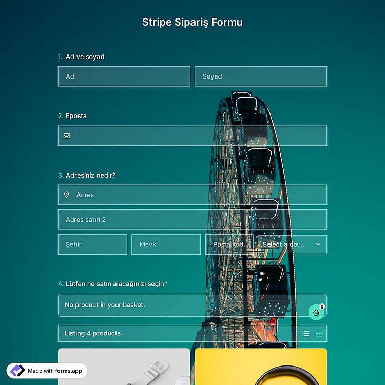 Stripe Sipariş Formu Şablonu