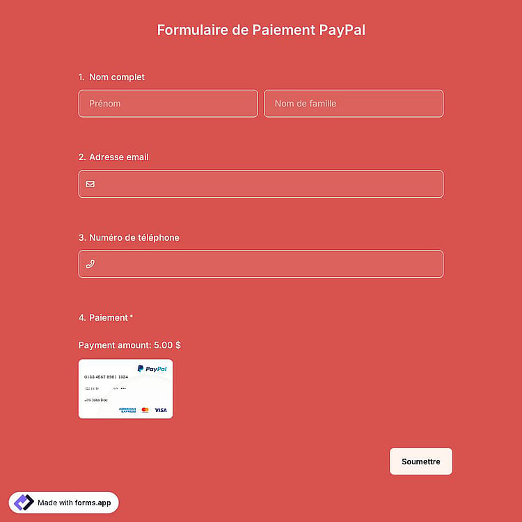 Modèle de Formulaire de Paiement PayPal