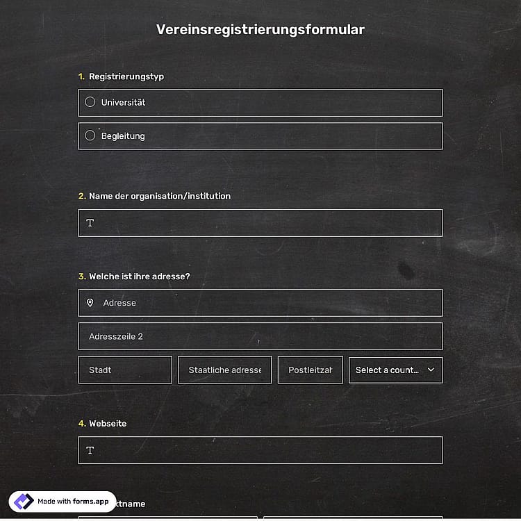 Registrierungsformular für Vereine