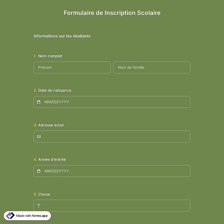 Modèle de Formulaire de Inscription Scolaire
