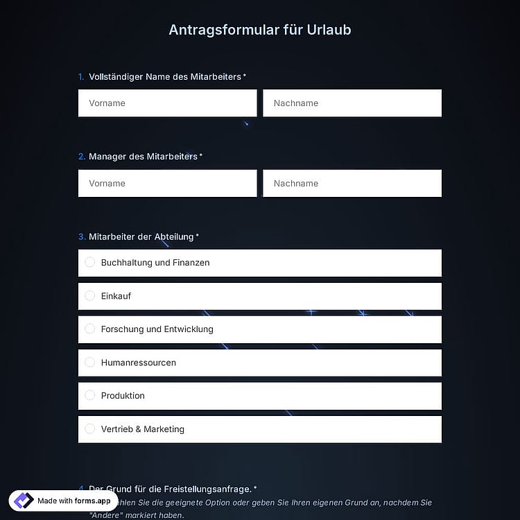 Antragsformular für Urlaub