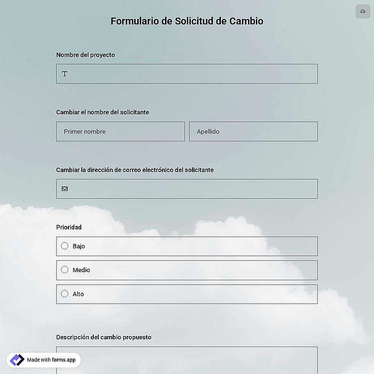 Plantilla de Formulario de Solicitud de Cambio