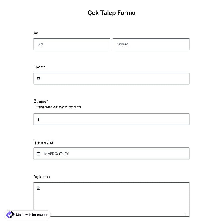 Çek Talep Formu Şablonu