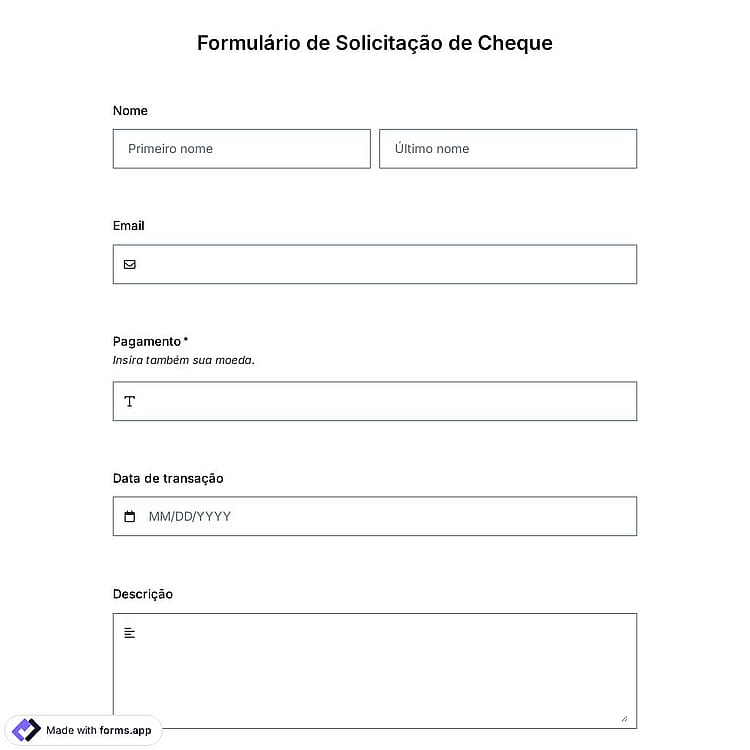 Modelo de Formulário de Solicitação de Cheque