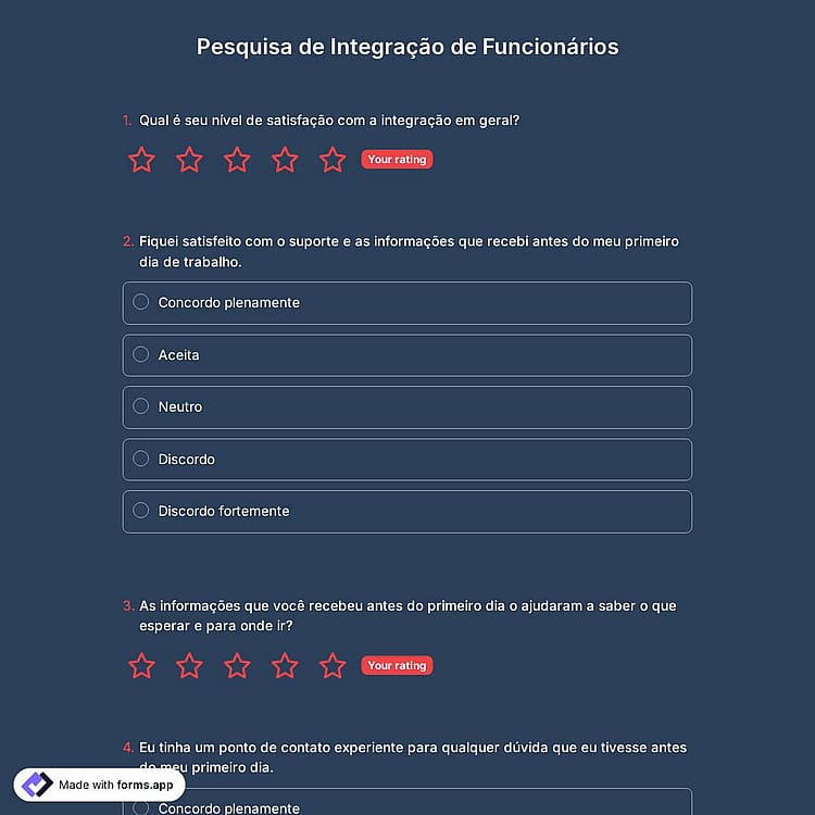 Modelo de Pesquisa de Integração de Funcionários