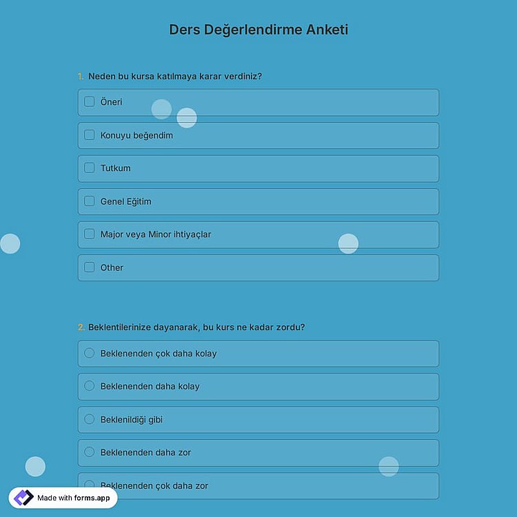 Kurs Değerlendirme Anketi Şablonu