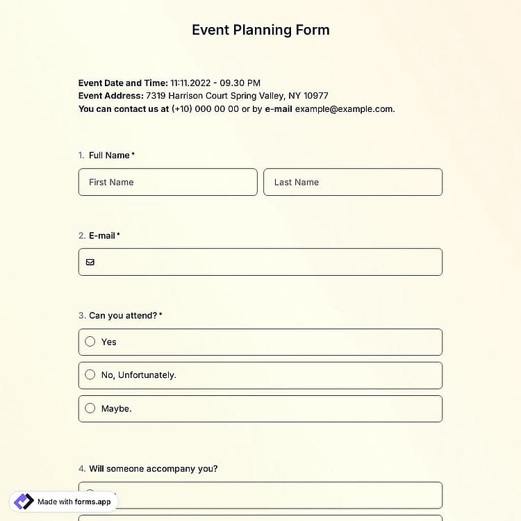 Event Planning Form Template