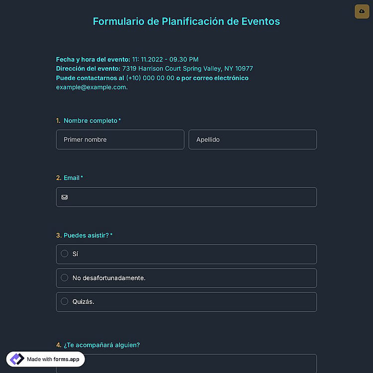 Plantilla de Formulario de Planificación de Eventos