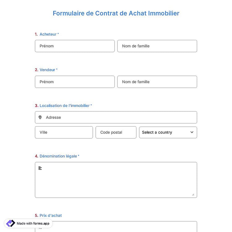 Formulaire de Contrat de Achat Immobilier