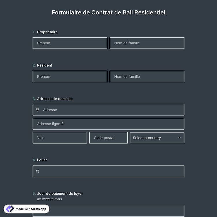 Formulaire de Contrat de Bail Résidentiel