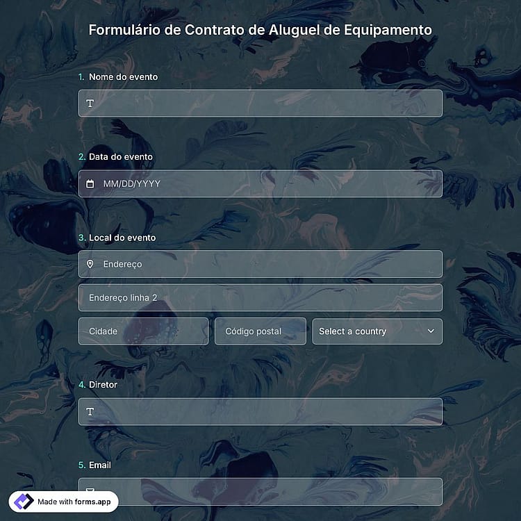 Formulário de Contrato de Aluguel de Equipamento