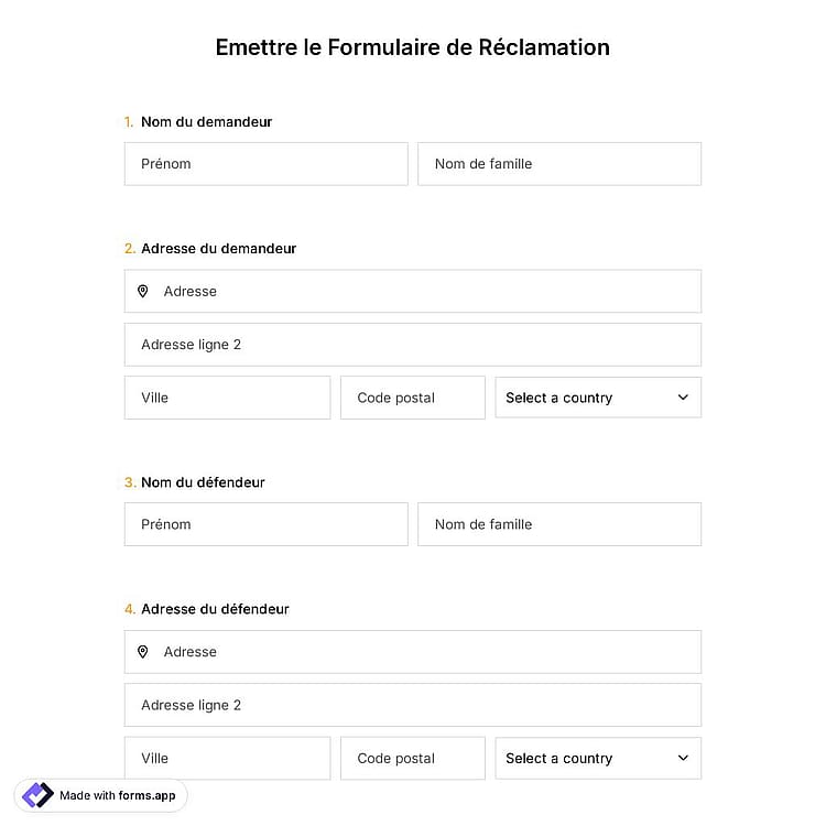 Emettre le Formulaire de Réclamation