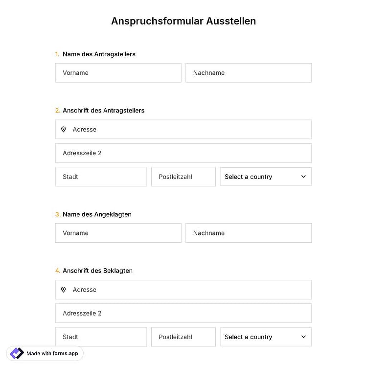 Anspruchsformular Ausstellen