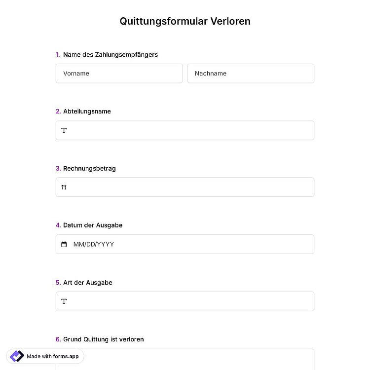 Quittungsformular Verloren