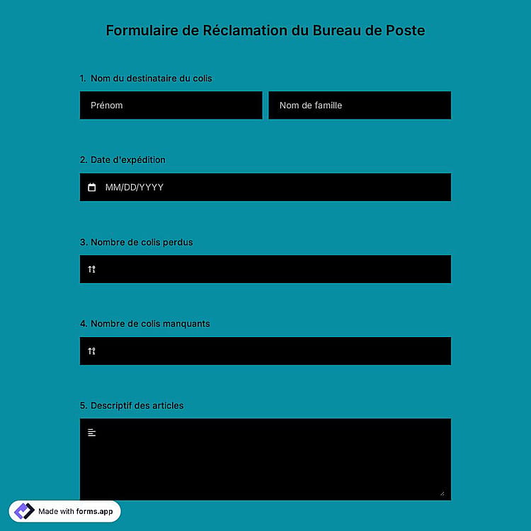 Formulaire de Réclamation du Bureau de Poste