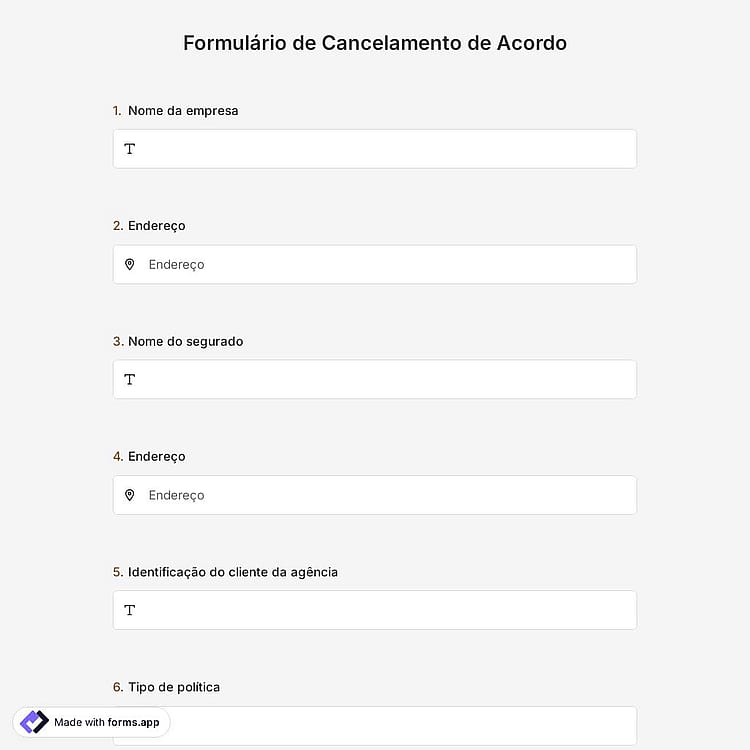 Formulário de Cancelamento de Acordo