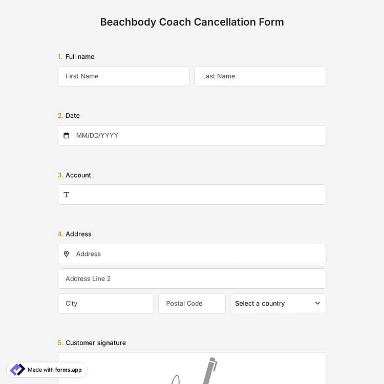 Beachbody Coach Cancellation Form Template