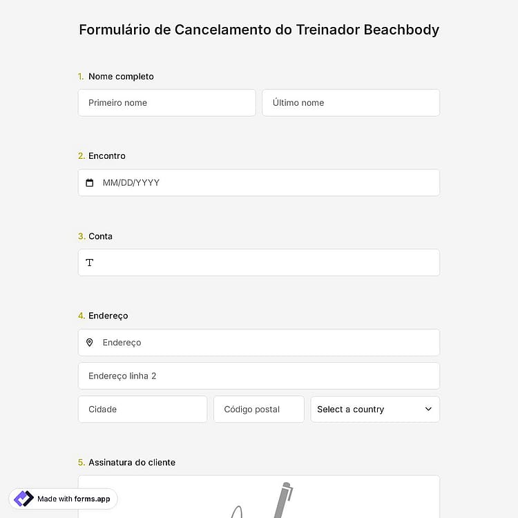 Formulário de Cancelamento do Treinador Beachbody